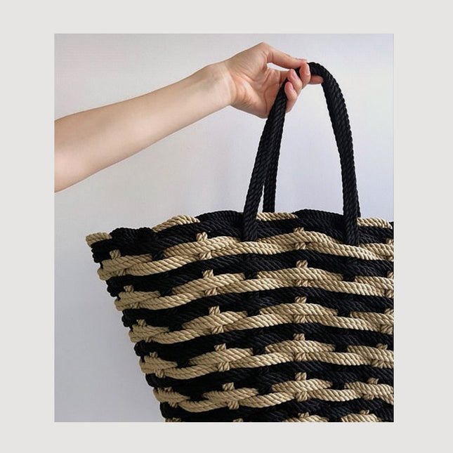 Nissi Woven Camel&amp;Black Beach Bag